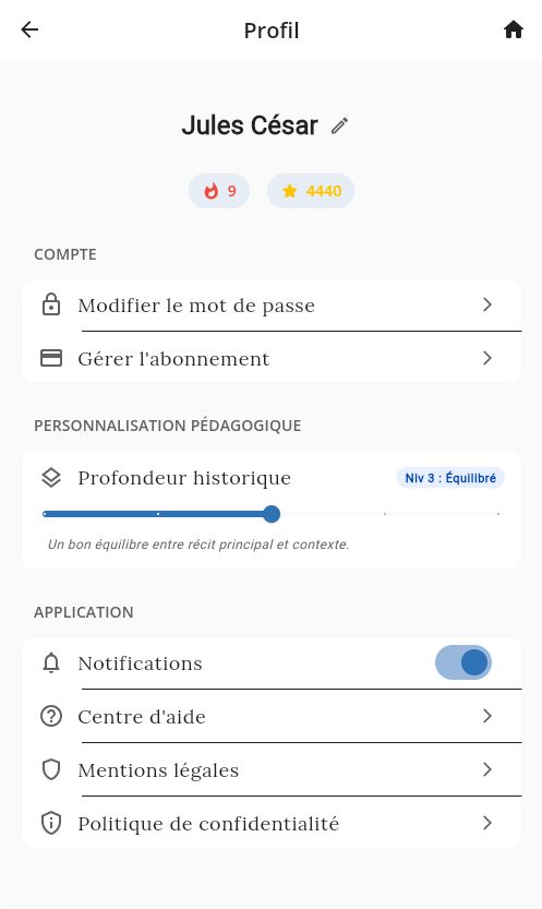 Slider de difficulté